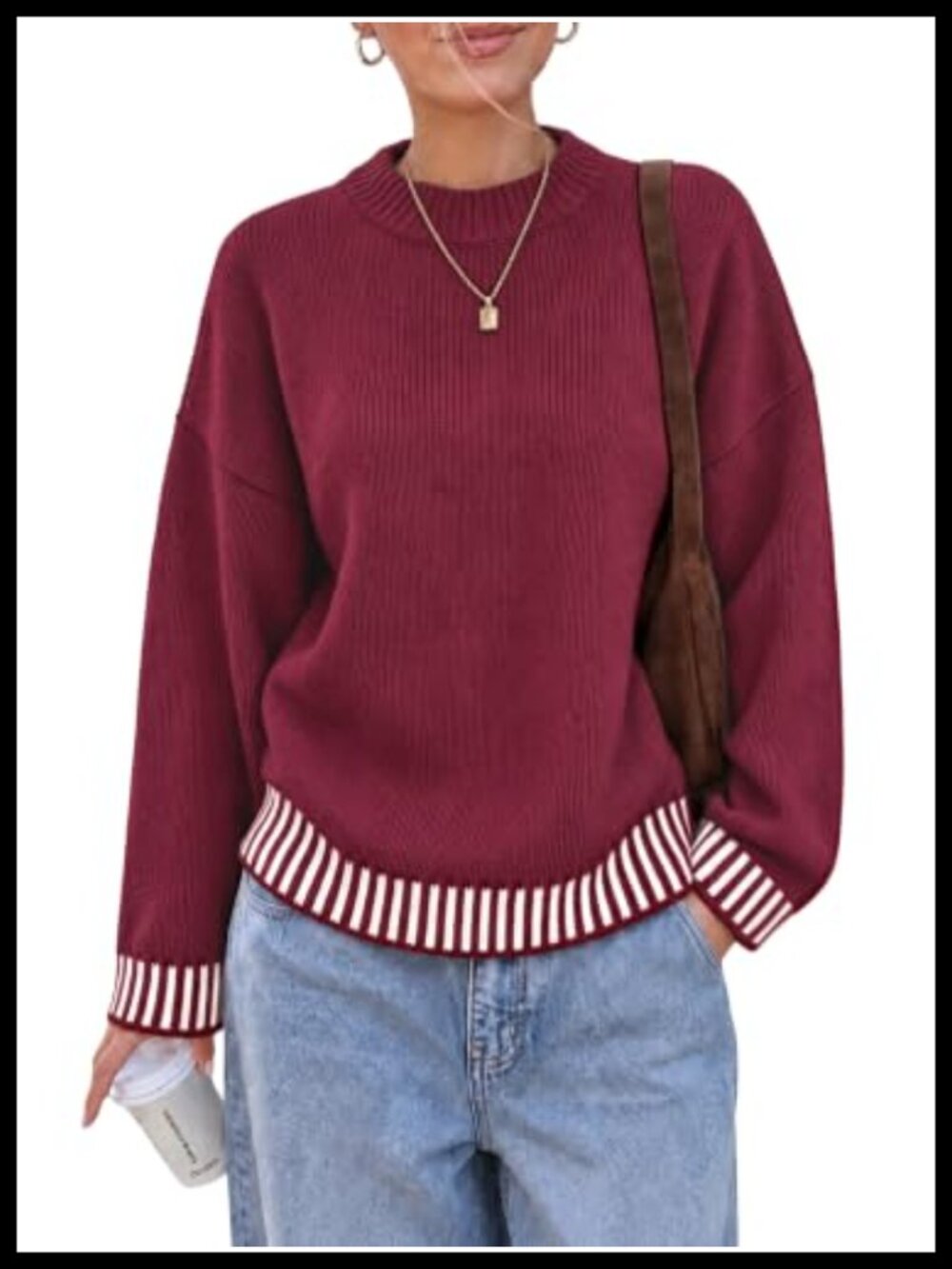 Oversized Striped Patchwork Sweater Crew Neck Long Sleeve Pullover